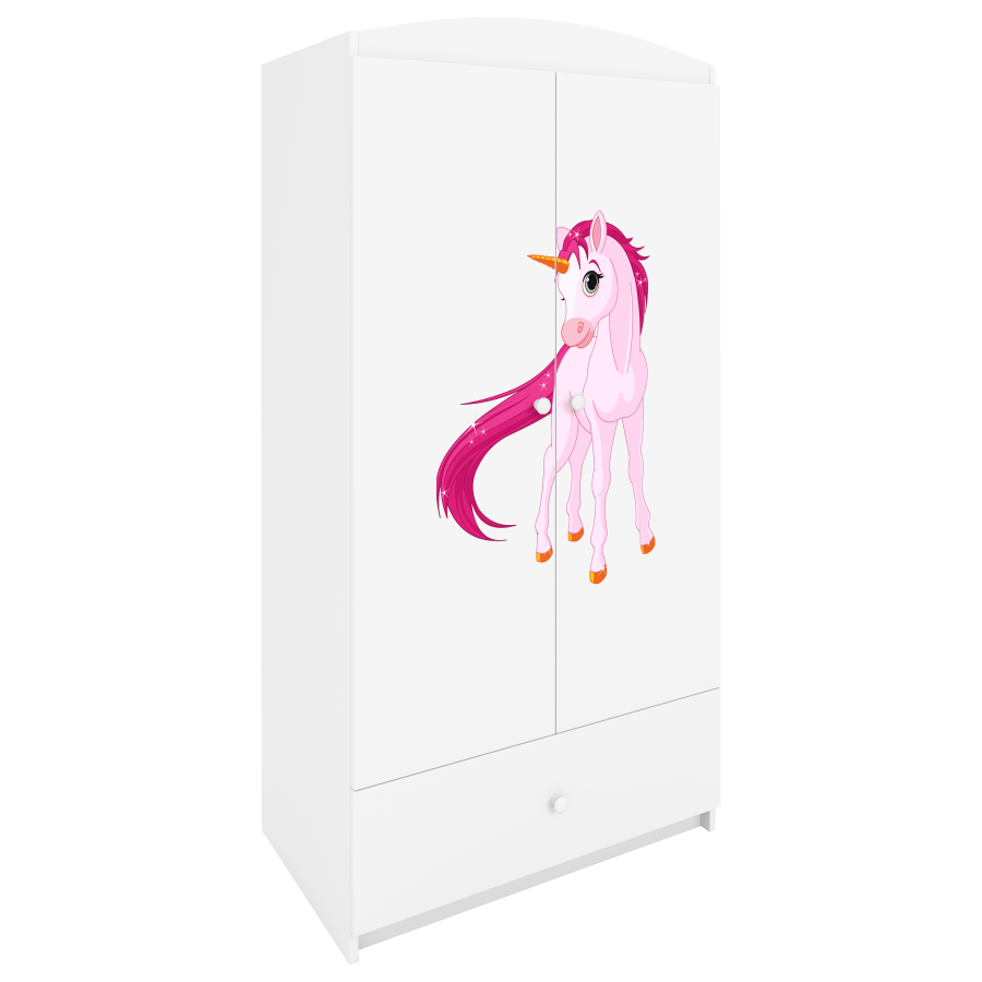 Babydreams garderobe for barn med enhjrning, m. 2 drer, 1 skuff - hvit laminat