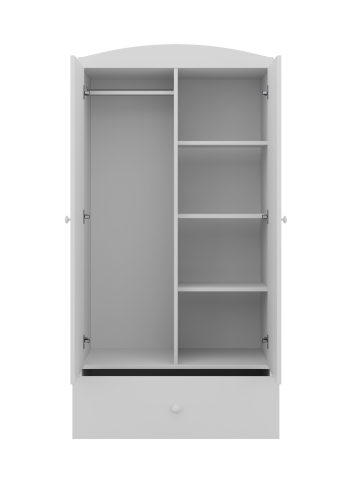 Babydreams Kleiderschrank für Kinder mit Prinzessin auf Pferd, 2 Türen, 1 Schublade - weißes Laminat