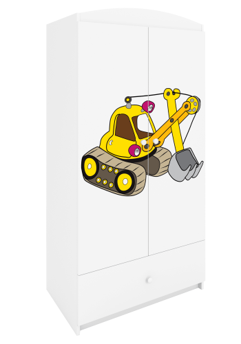 Babydreams garderobeskab til brn med gravemaskine, m. 2 lger, 1 skuffe - hvid laminat