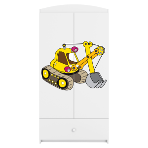 Babydreams garderobeskab til brn med gravemaskine, m. 2 lger, 1 skuffe - hvid laminat