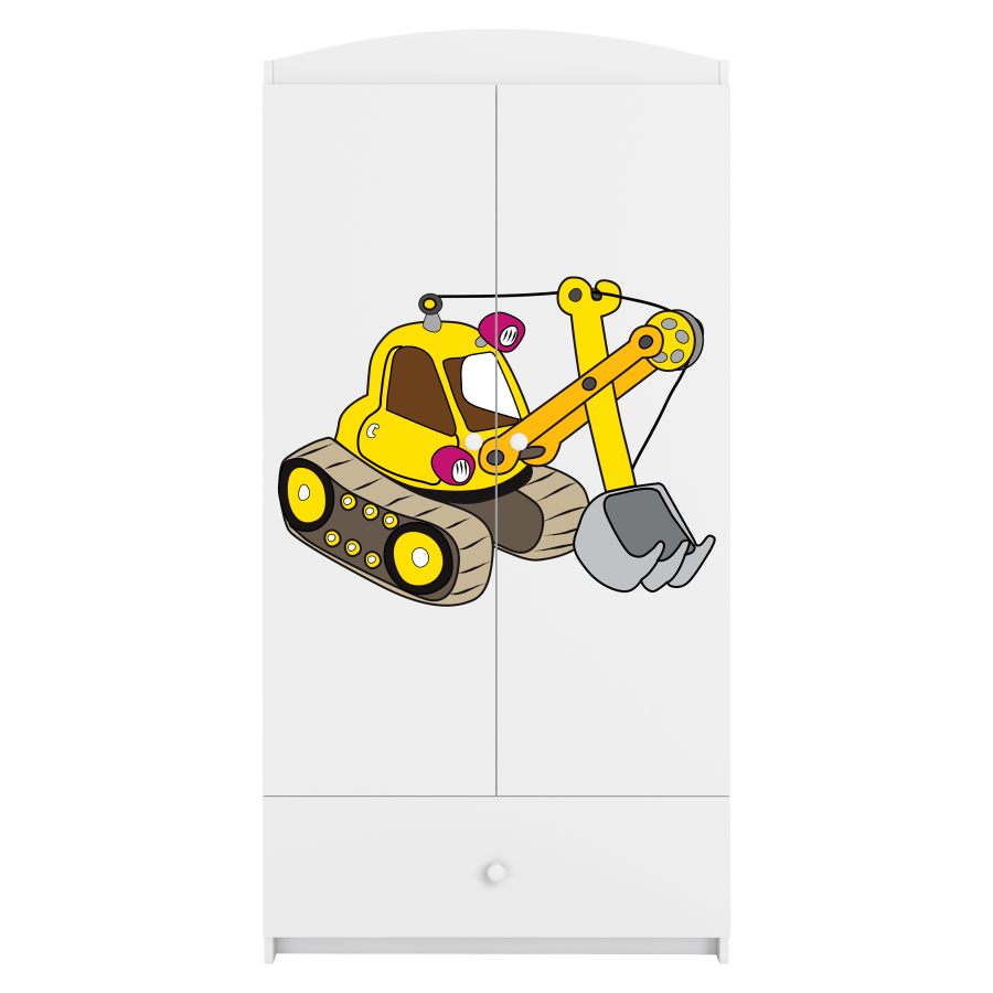Babydreams garderobeskab til brn med gravemaskine, m. 2 lger, 1 skuffe - hvid laminat