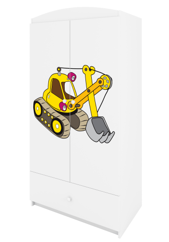 Babydreams garderobeskab til brn med gravemaskine, m. 2 lger, 1 skuffe - hvid laminat