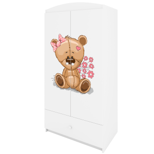 Babydreams garderobeskab til brn med bamse med blomster, m. 2 lger, 1 skuffe - hvid laminat