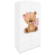 Babydreams garderobe for barn med bamse med blomster, m. 2 drer, 1 skuff - hvit laminat