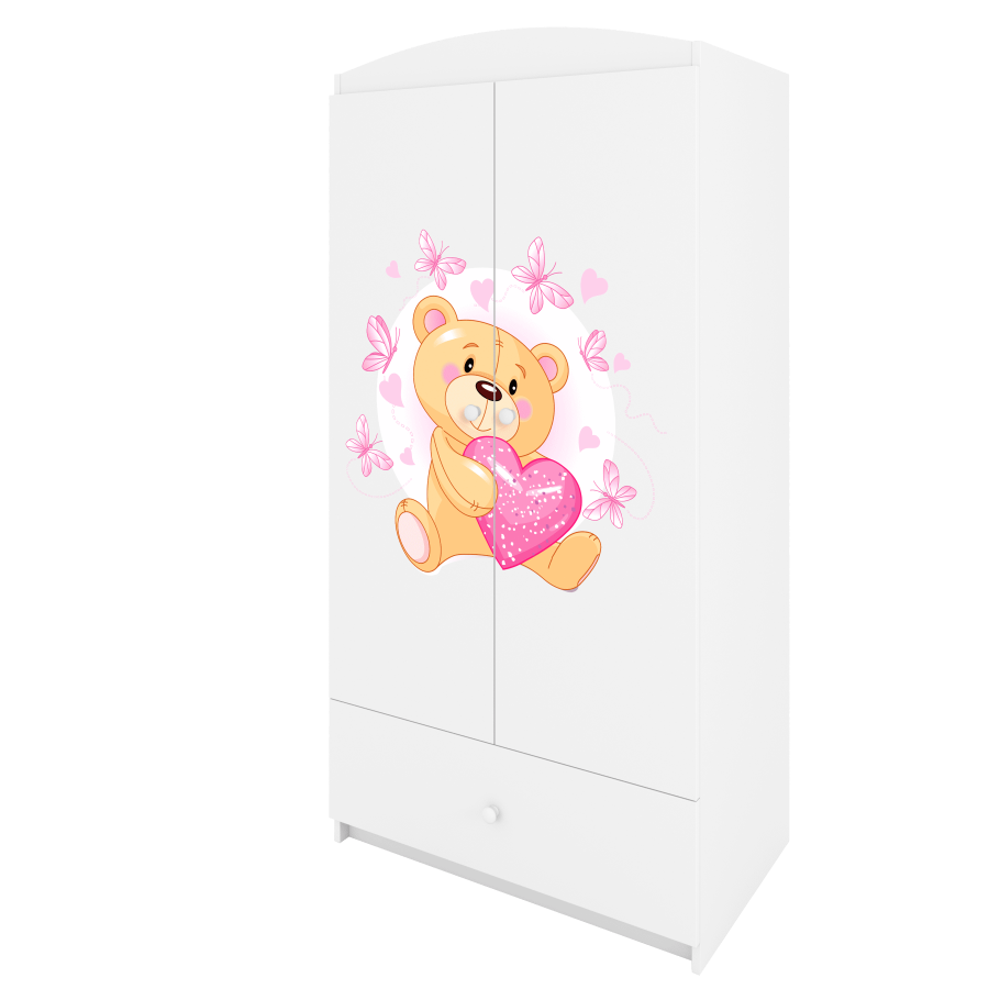 Babydreams garderobe for barn med en bamse med sommerfugler, m. 2 drer, 1 skuff - hvit laminat