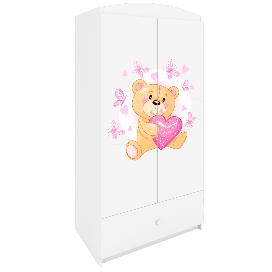 Babydreams garderobe for barn med en bamse med sommerfugler, m. 2 drer, 1 skuff - hvit laminat