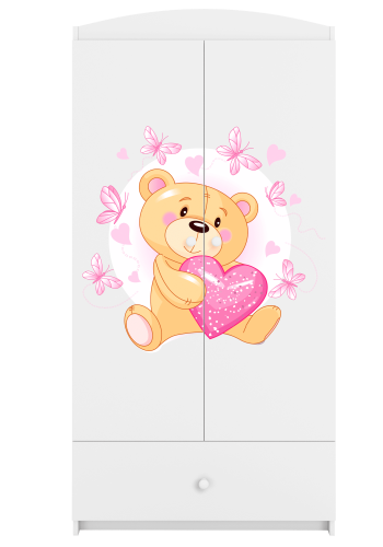 Babydreams garderobe for barn med en bamse med sommerfugler, m. 2 drer, 1 skuff - hvit laminat