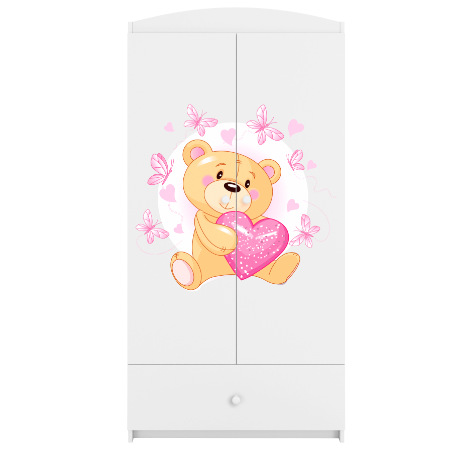 Babydreams garderobe for barn med en bamse med sommerfugler, m. 2 drer, 1 skuff - hvit laminat