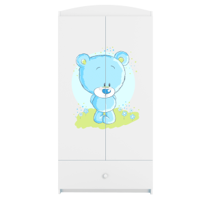 Babydreams garderobeskab til brn med bl bamse, m. 2 lger, 1 skuffe - hvid laminat