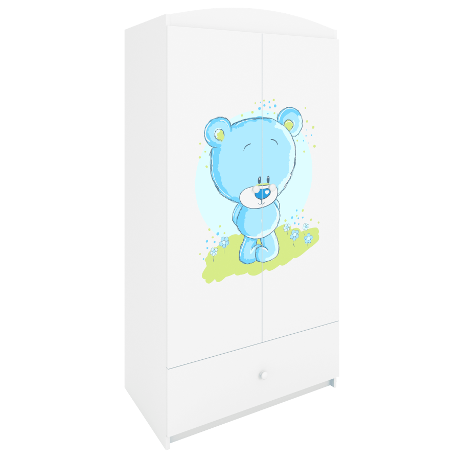 Babydreams garderobe for barn med bl bamse, m. 2 drer, 1 skuff - hvit laminat
