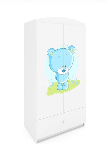 Babydreams garderobe for barn med bl bamse, m. 2 drer, 1 skuff - hvit laminat