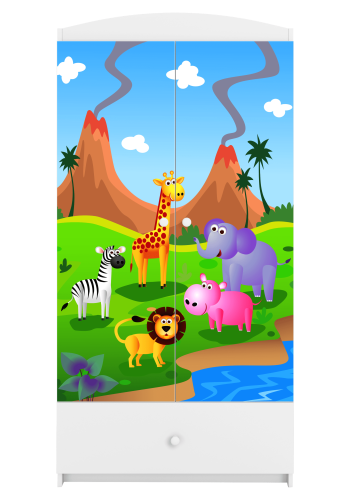 Babydreams Kleiderschrank für Kinder mit Safaritieren, m. 2 Türen, 1 Schublade - weißes Laminat