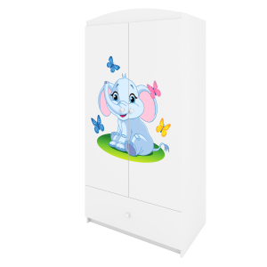 Babydreams garderobeskab til brn med elefant, m. 2 lger, 1 skuffe - hvid laminat
