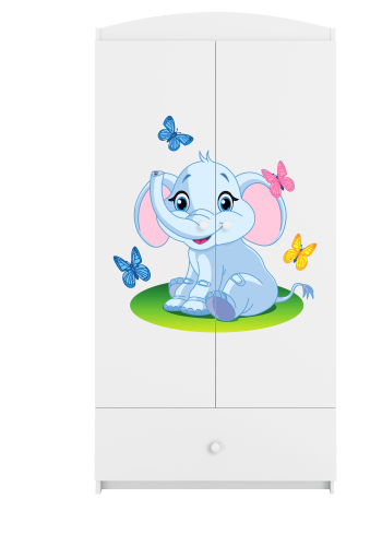 Babydreams garderobe for barn med elefant, m. 2 drer, 1 skuff - hvit laminat