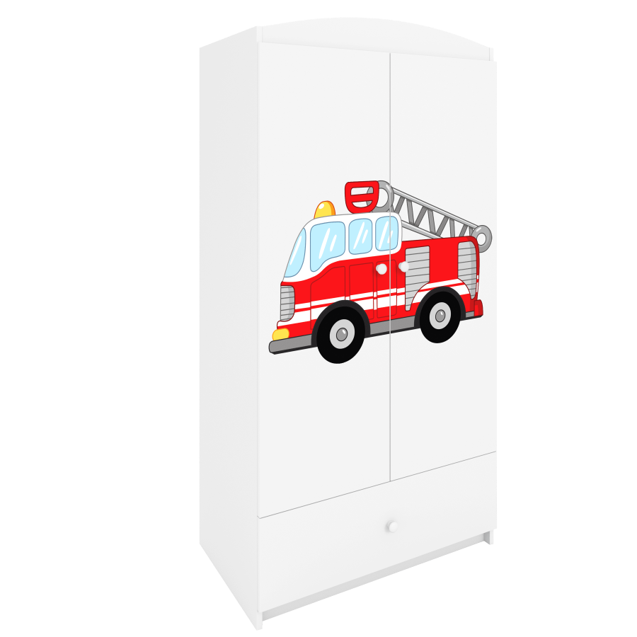 Babydreams garderobe for barn med brannbil, m. 2 drer, 1 skuff - hvit laminat