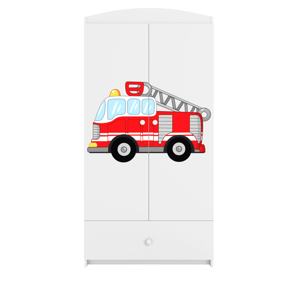 Babydreams garderobe for barn med brannbil, m. 2 drer, 1 skuff - hvit laminat