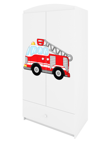Babydreams garderobe for barn med brannbil, m. 2 drer, 1 skuff - hvit laminat