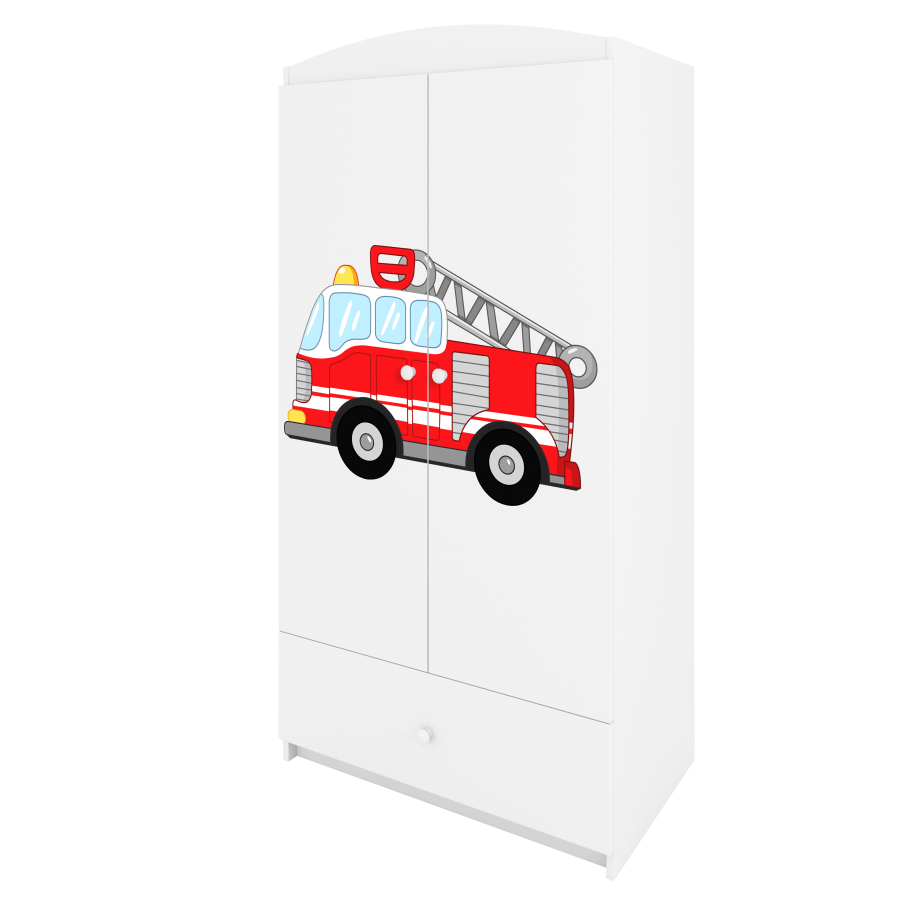 Babydreams garderobe for barn med brannbil, m. 2 drer, 1 skuff - hvit laminat