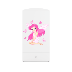 Babydreams garderobeskab til brn med fe med sommerfugle, m. 2 lger, 1 skuffe - hvid laminat