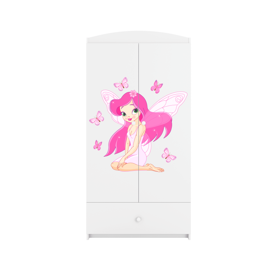 Babydreams Kleiderschrank für Kinder mit Fee mit Schmetterlingen, m. 2 Türen, 1 Schublade - weißes Laminat