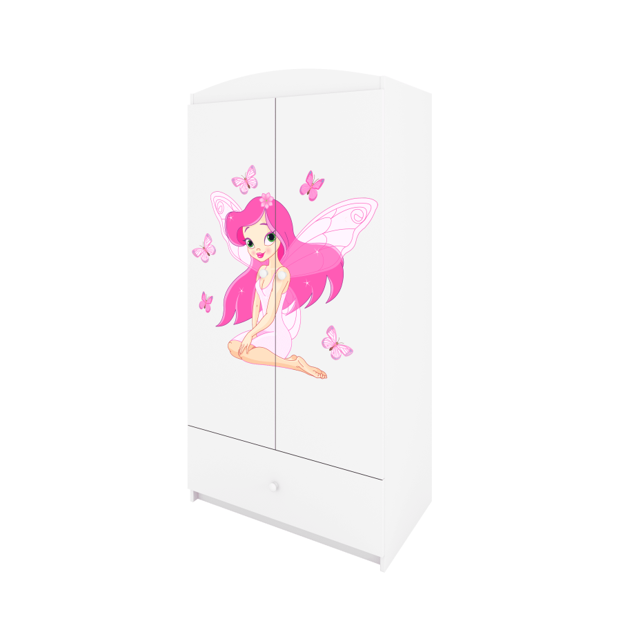 Babydreams Kleiderschrank für Kinder mit Fee mit Schmetterlingen, m. 2 Türen, 1 Schublade - weißes Laminat