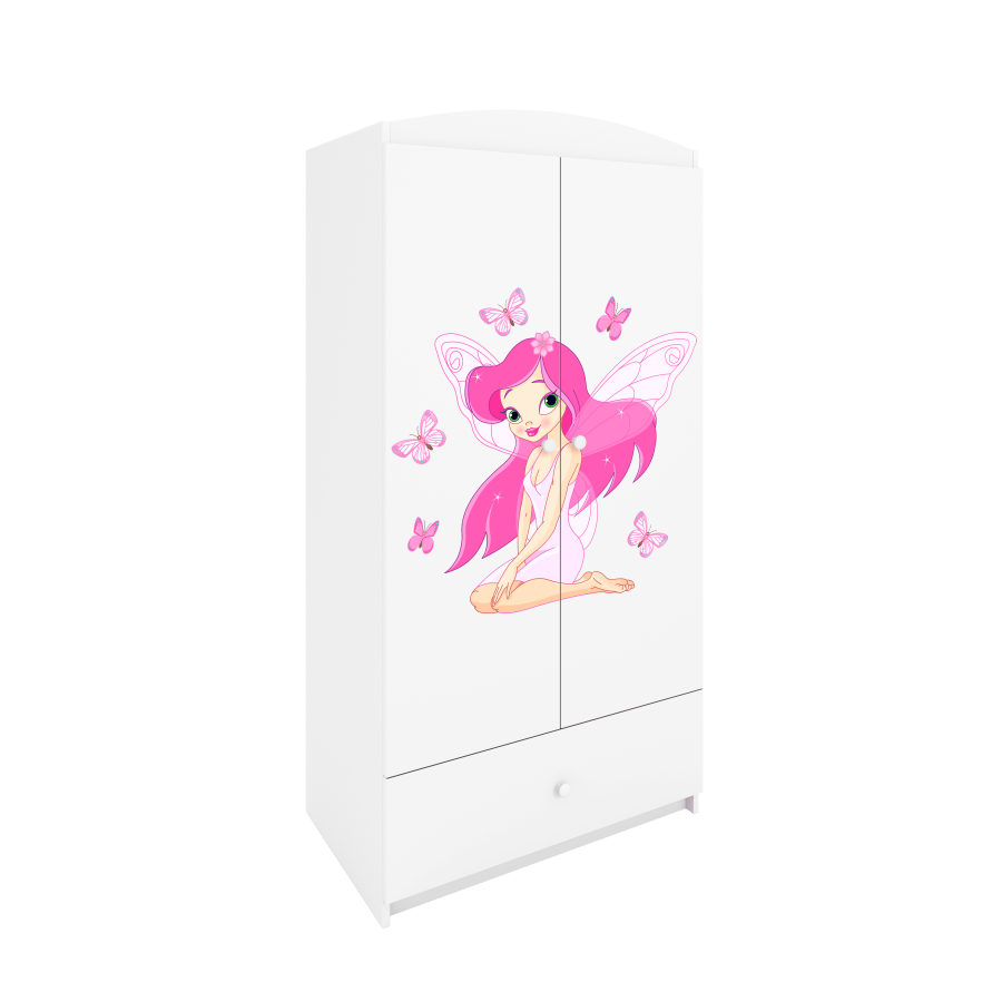 Babydreams Kleiderschrank für Kinder mit Fee mit Schmetterlingen, m. 2 Türen, 1 Schublade - weißes Laminat