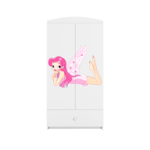 Babydreams garderobeskab til brn med fe med vinger, m. 2 lger, 1 skuffe - hvid laminat