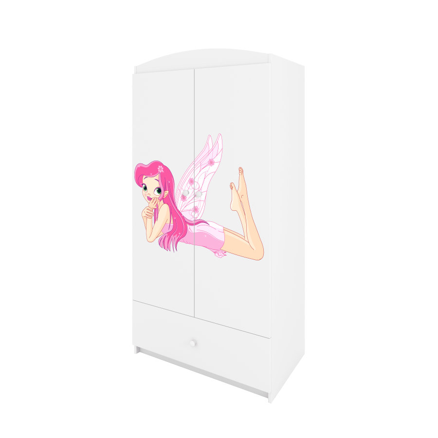 Babydreams garderobe for barn med fe med vinger, m. 2 drer, 1 skuff - hvit laminat