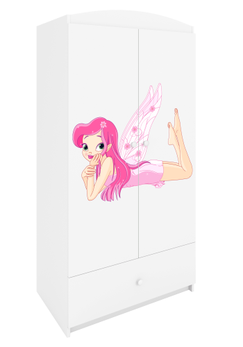 Babydreams garderobe for barn med fe med vinger, m. 2 drer, 1 skuff - hvit laminat