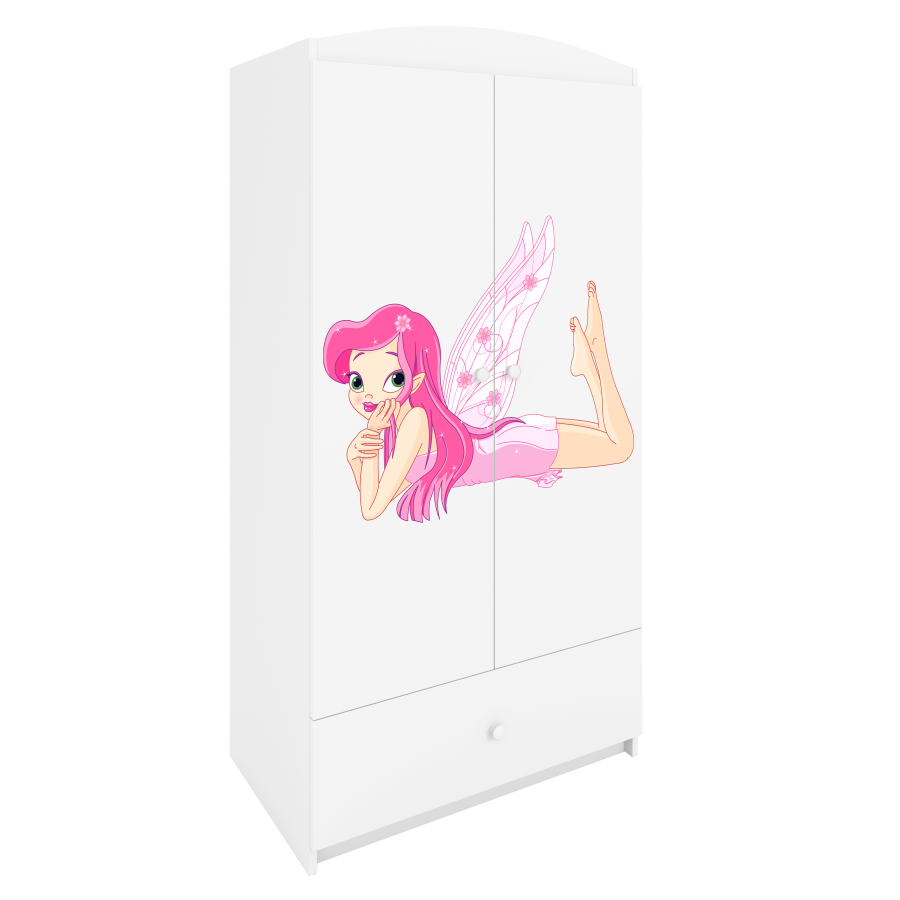 Babydreams garderobe for barn med fe med vinger, m. 2 drer, 1 skuff - hvit laminat