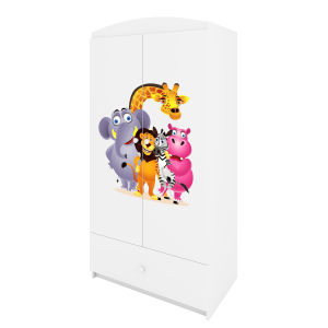 Babydreams garderobeskab til brn med Zoo dyr, m. 2 lger, 1 skuffe - hvid laminat