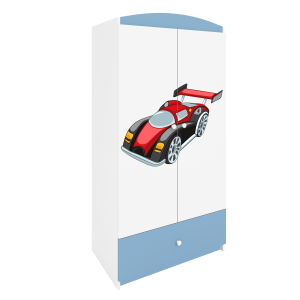 Babydreams garderobeskab til brn med racerbil, m. 2 lger, 1 skuffe - hvid og bl laminat