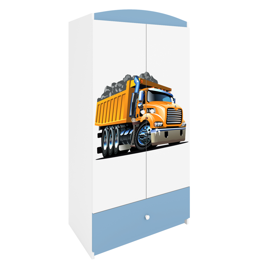 Babydreams garderobe for barn med lastebil, m. 2 drer, 1 skuff - hvit og bl laminat