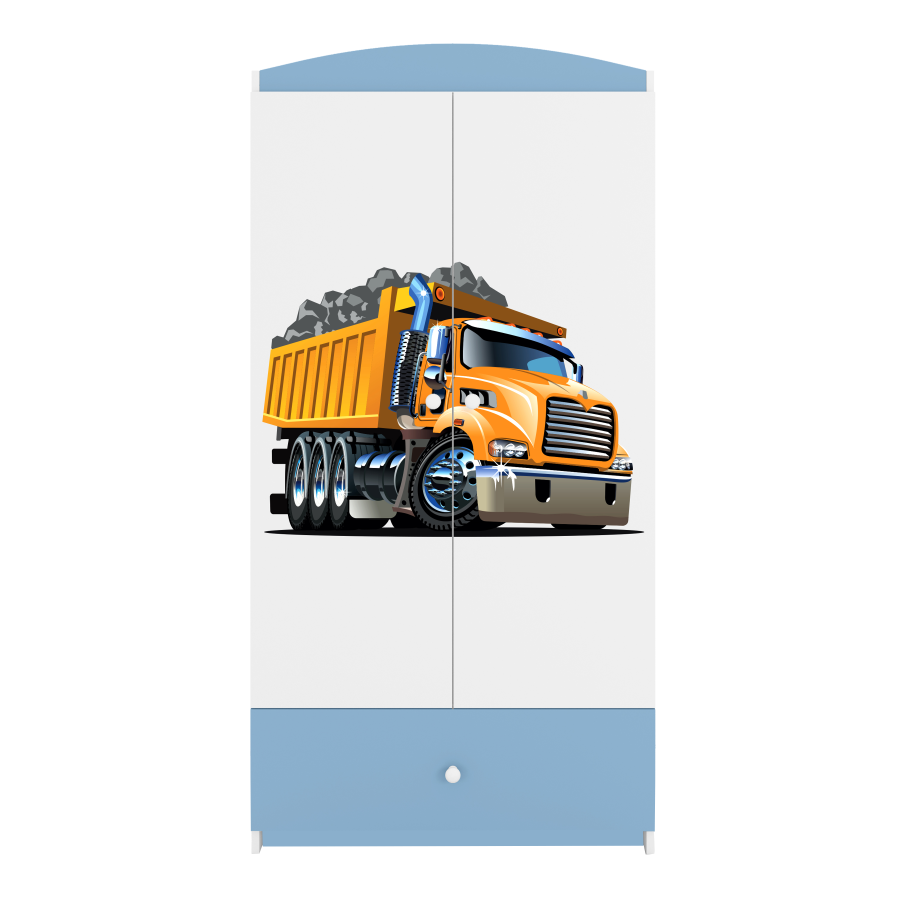 Babydreams garderobe for barn med lastebil, m. 2 drer, 1 skuff - hvit og bl laminat