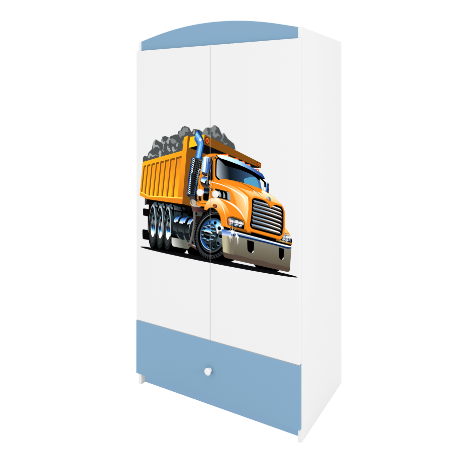 Babydreams garderobe for barn med lastebil, m. 2 drer, 1 skuff - hvit og bl laminat