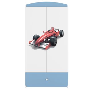 Babydreams garderobeskab til brn med racerbil, m. 2 lger, 1 skuffe - hvid og bl laminat