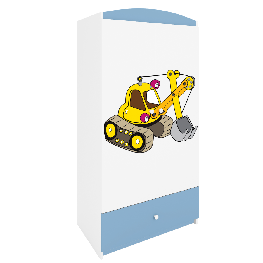 Babydreams Kleiderschrank für Kinder mit Bagger, 2 Türen, 1 Schublade - weiß und blau Laminat