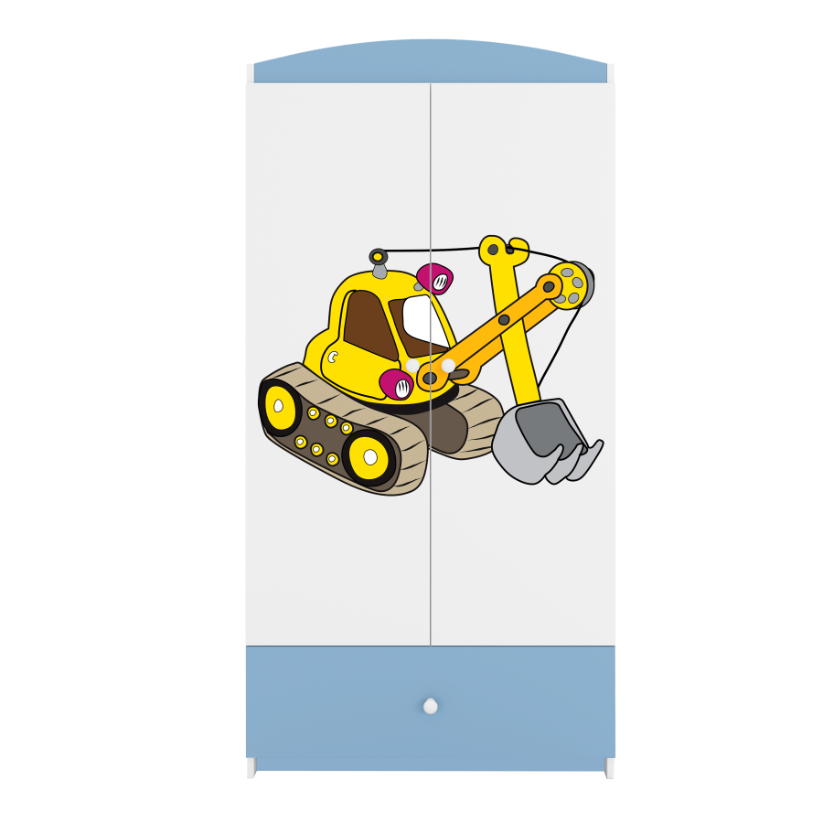 Babydreams Kleiderschrank für Kinder mit Bagger, 2 Türen, 1 Schublade - weiß und blau Laminat