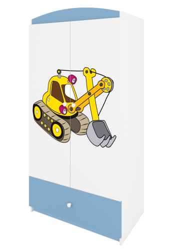 Babydreams Kleiderschrank für Kinder mit Bagger, 2 Türen, 1 Schublade - weiß und blau Laminat