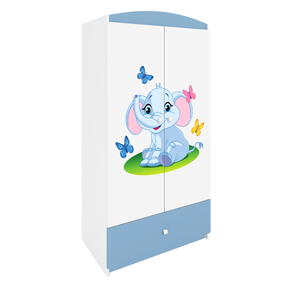 Babydreams garderobe for barn med elegant, m. 2 drer, 1 skuff - hvit og bl laminat