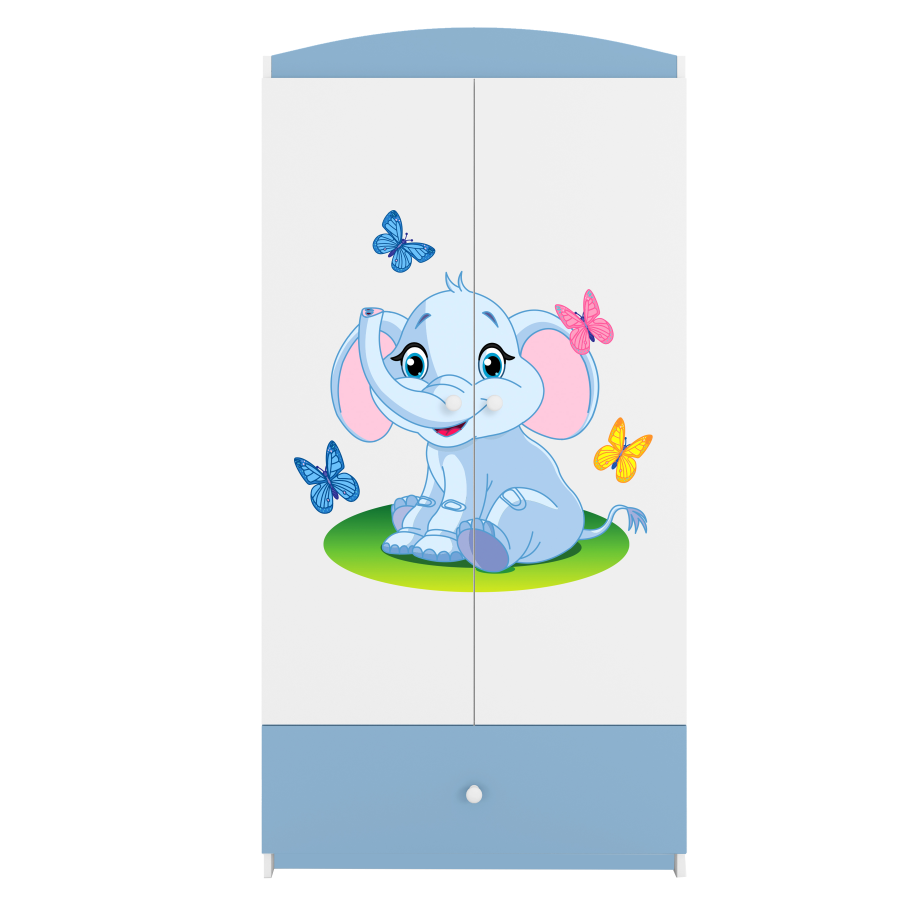 Babydreams garderobe for barn med elegant, m. 2 drer, 1 skuff - hvit og bl laminat