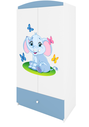 Babydreams garderobe for barn med elegant, m. 2 drer, 1 skuff - hvit og bl laminat