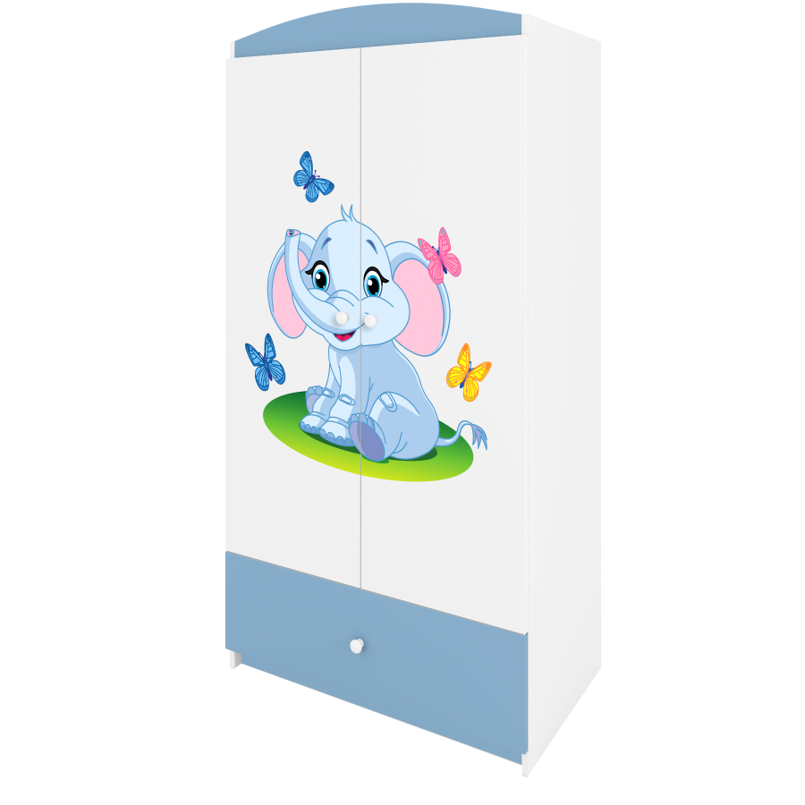 Babydreams garderobe for barn med elegant, m. 2 drer, 1 skuff - hvit og bl laminat