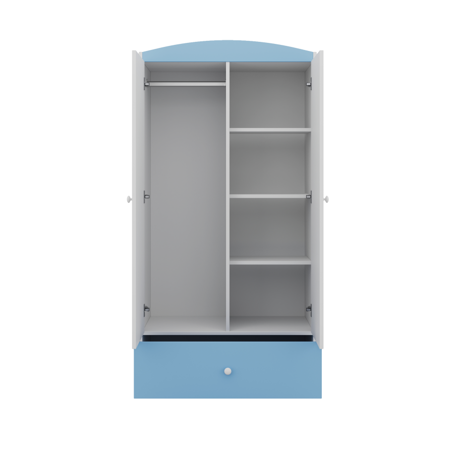 Babydreams garderobe for barn med elegant, m. 2 drer, 1 skuff - hvit og bl laminat