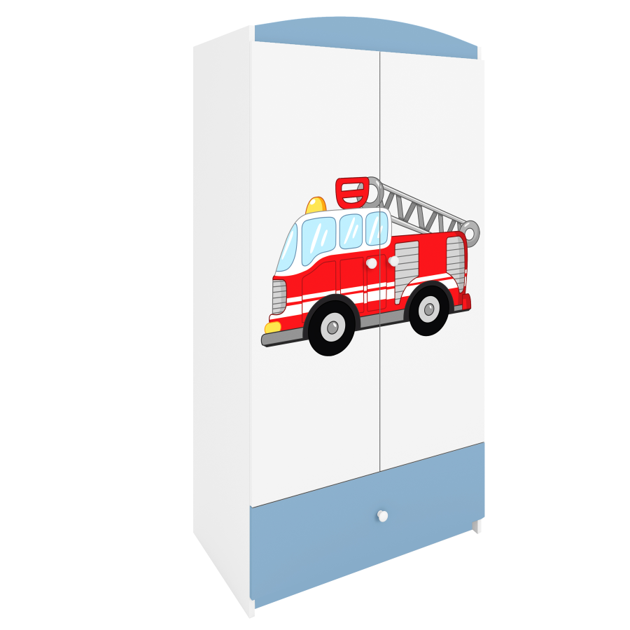 Babydreams garderobe for barn med brannbil, m. 2 drer, 1 skuff - hvit og bl laminat