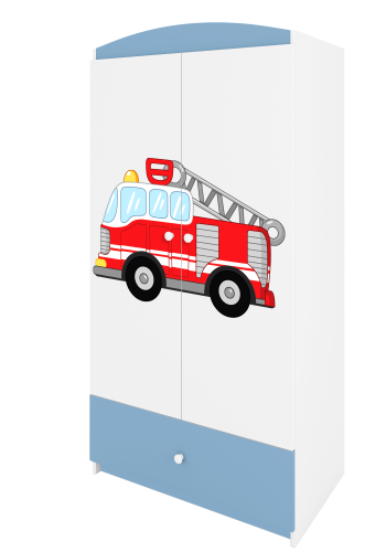 Babydreams garderobe for barn med brannbil, m. 2 drer, 1 skuff - hvit og bl laminat