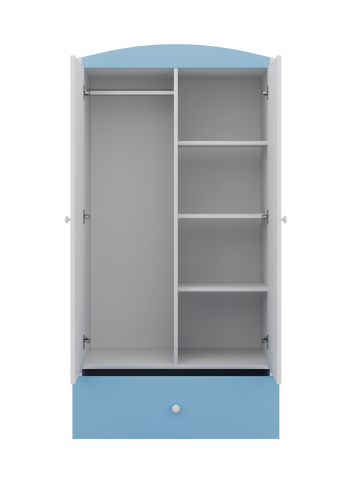 Babydreams garderobe for barn med brannbil, m. 2 drer, 1 skuff - hvit og bl laminat