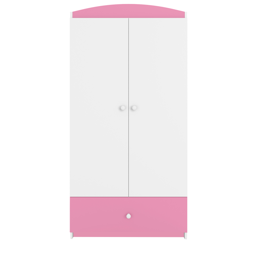 Babydreams Kleiderschrank, 2 Türen, 1 Schublade - weiß und rosa Laminat