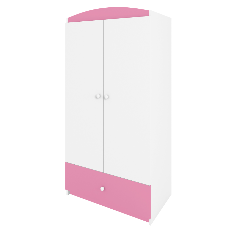 Babydreams Kleiderschrank, 2 Türen, 1 Schublade - weiß und rosa Laminat