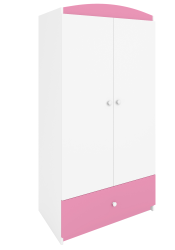 Babydreams Kleiderschrank, 2 Türen, 1 Schublade - weiß und rosa Laminat